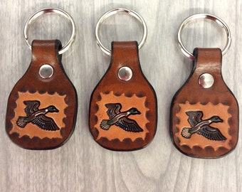 Duck, fowl, key fob, leather keychain,duck key chain, tooled key fob, keychain, duck on keyfob, Animal, nature, hunting, hunters, bird, fowl