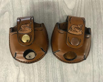 Snake snuff case,Snuff can holder,leather snuff can holder,snuff holder hang on belt, hand-tooled leather snuff can holder, snake jerky case