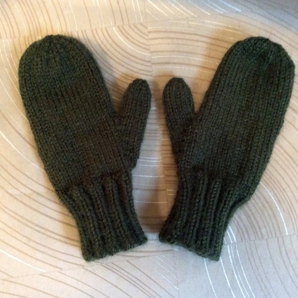 Childs part wool mittens,8-10yr old, hand knit mittens, Childs mittens,wool acrylic mittens,mittens,hand knit, classic knit partwool mittens