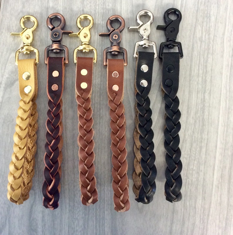 Wrist strap fob,9-1/4", Braided leather key,swivel snap braided key, Latigo braided keyfob,black leather keyfob,leather key Lanyard,keychain bild 5