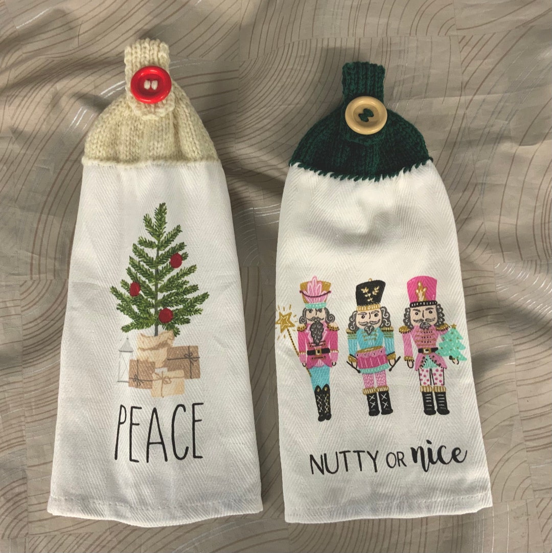 Nutcracker Kitchen Towel,one Hand Knit Top on Dish Towel, Hang Dish Towel on Refridge, Christmas
