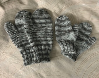 Adult part wool mittens, childs hand knit mittens, Adult mittens, wool acrylic mittens, mittens, hand knit, classic knit partwool mittens