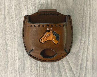 Snuff can holster,Horse snuff case, leather snuff can holder,snuff holder hang on belt,handtooled leather snuff can holder,horse jerky case