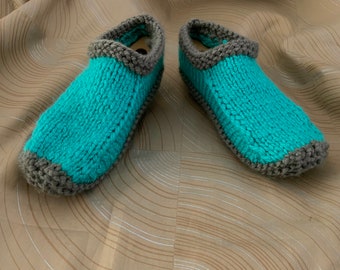 Adult knit slippers, hand knit slippers, acrylic yarn,turquoise blue slippers, hand knit slippers, slippers, knit, blue slippers, knit Mocs