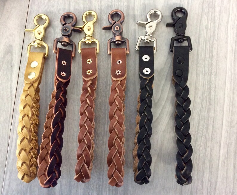 Wrist strap fob,9-1/4", Braided leather key,swivel snap braided key, Latigo braided keyfob,black leather keyfob,leather key Lanyard,keychain bild 3