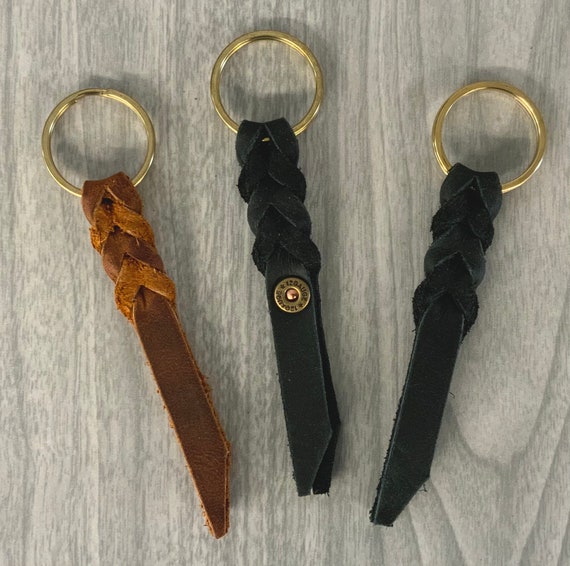 Braided Leather Keychain, Key Fob, Leather Key Chain, Genuine