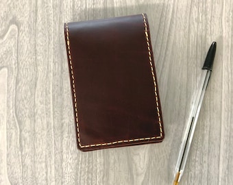 Leather flip note pad cover,small memo book cover, mini note, 3”x5” notebook, memo book cover,50to80 sheet memo book,pocket for credit cards