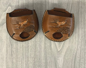 Deer, Snuff can holder, leather snuff can case, snuff holder hangs on belt,chew tobacco holder,snuff can holder, deer jump, jerky case, deer