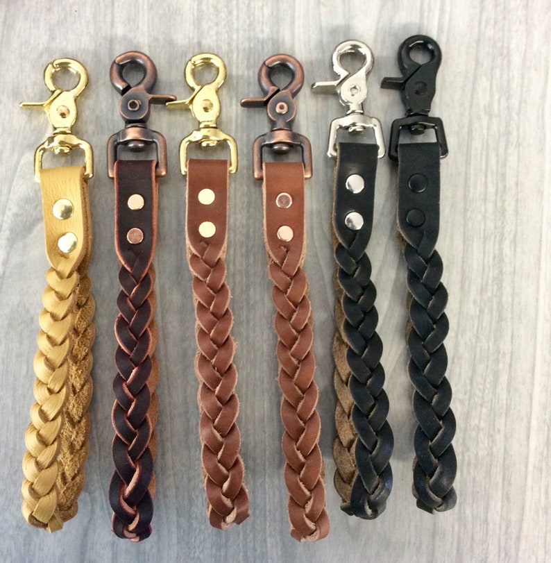 Wrist strap fob,9-1/4", Braided leather key,swivel snap braided key, Latigo braided keyfob,black leather keyfob,leather key Lanyard,keychain bild 4