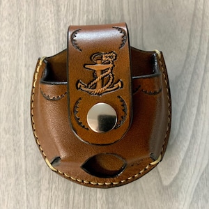 Anchor snuff case, snuff, leather snuff can holder,snuff holder hang on belt,handtooled  leather snuffcan holder, jerky case,fisherman snuff