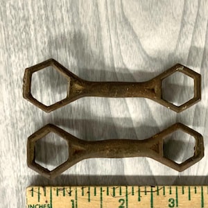 antique small iron bicycle or buggy wrench, two for one price, 3-1/2&quot; long wrench, rustic old wrenches, vintage wrenches, bicycles, buggies