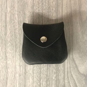 small black leather coin purse, great for ear buds, tiny coin purse, coin pouch, money purse, genuine leather, coin, great for small change