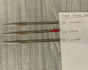 Steel Susan Bates crochet hook, sold singularly, different sizes hooks,crochet hook,steel crochet hooks,vintage crochet hook,crocheting,hook