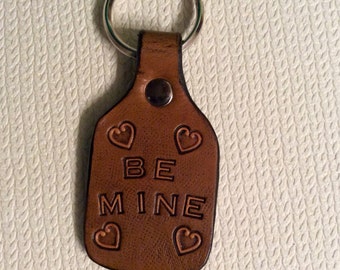 Valentine key ring, key fob, leather key fob, leather key chain, valentine keyring,brown leather keychain,Valentine gift,sweethearts,be mine