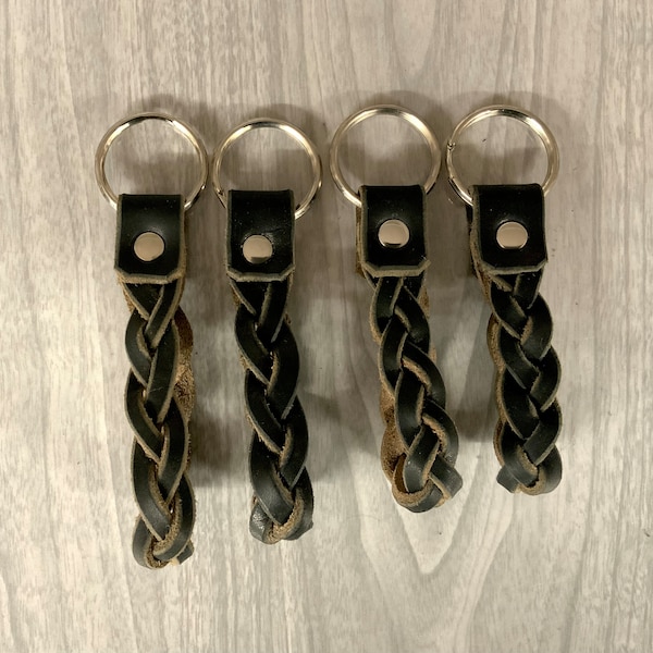 Braided leather key fob, braided leather key chain, Latigo braided key fob, black leather key fob, leather key chain, key fob, key chain,