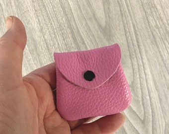 Pink coin purse,Leather coin purse, tiny coin purse, rosary pouch, coin pouch,money purse,genuine leather,ear bud,soft leather coin bag,coin