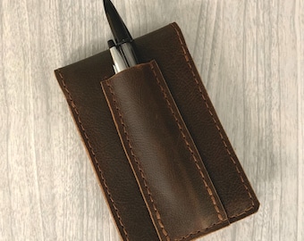 Leather flip note pad cover, small memo book cover, notebook cover with pen loop, 3”x5” notebook,pocket for credit cards, pen pocket,notepad