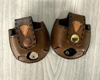 Buffalo snuff caddy,farmers snuff, buffalo, leather snuff can holder,snuff holder hang on belt,tooled leather snuffcan holder,cow jerky case