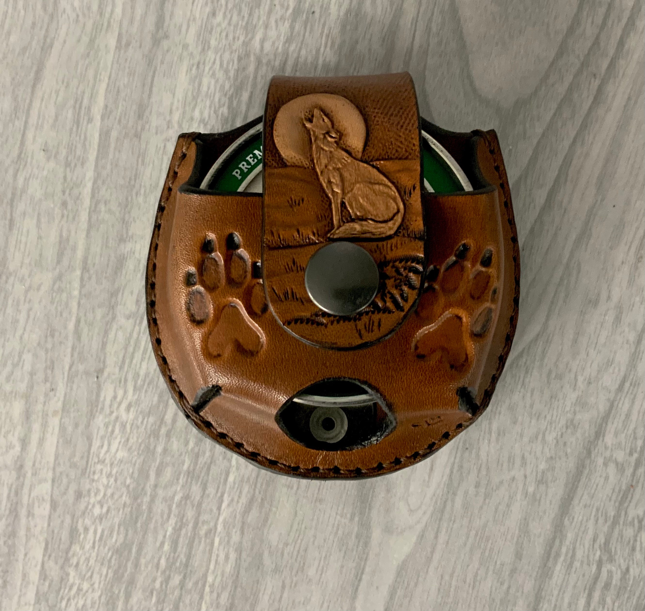 Clip on Wolf snuff caseSnuff can holster leather snuff can Etsy