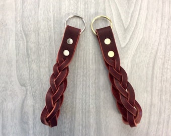 Braided leather belt keyfob, 6"  braided leather keychain, Latigo braided key fob,burgundy leather keyfob, leather key chain, key chain,
