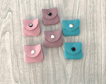 Tiny coin purse, small coin purse, purple,pink,turquoise coin purse, teeny ring pouch,leather ring purse,ring container,collector coin purse