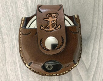 Anchor on snuff case, Anchor,Snuff can holder,sea, snuff can case with clip, leather snuff can holder,snuff holder hangs on belt, jerky case
