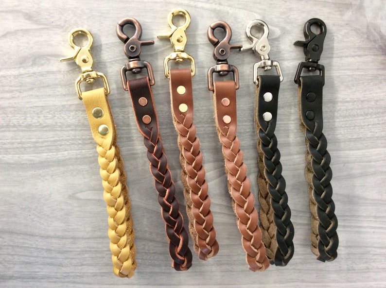 Wrist strap fob,9-1/4", Braided leather key,swivel snap braided key, Latigo braided keyfob,black leather keyfob,leather key Lanyard,keychain bild 1
