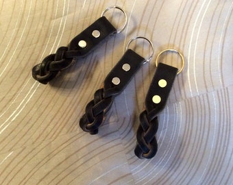 4-1/2" Braided leather belt keyfob, braided leather keychain, Latigo braided key fob, black leather keyfob, leather key chain, key chain,