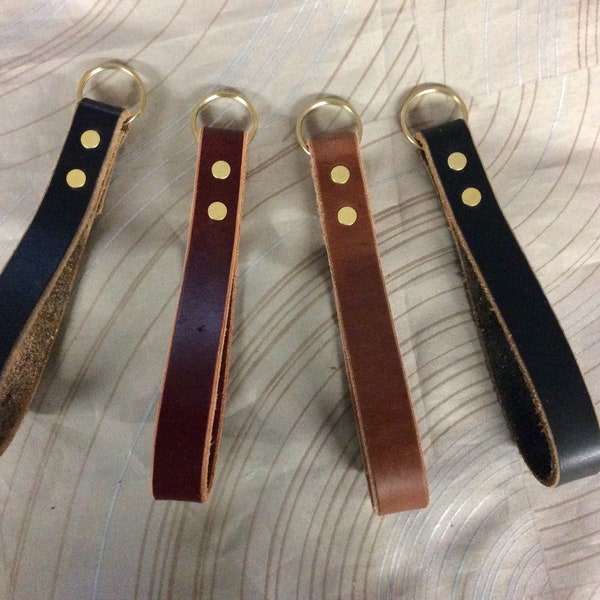 Handstrap keyfob, 7" leather key, latigo key chain, Latigo black brown and burgundy wristlet key holder, leather keyfob, leather key Lanyard