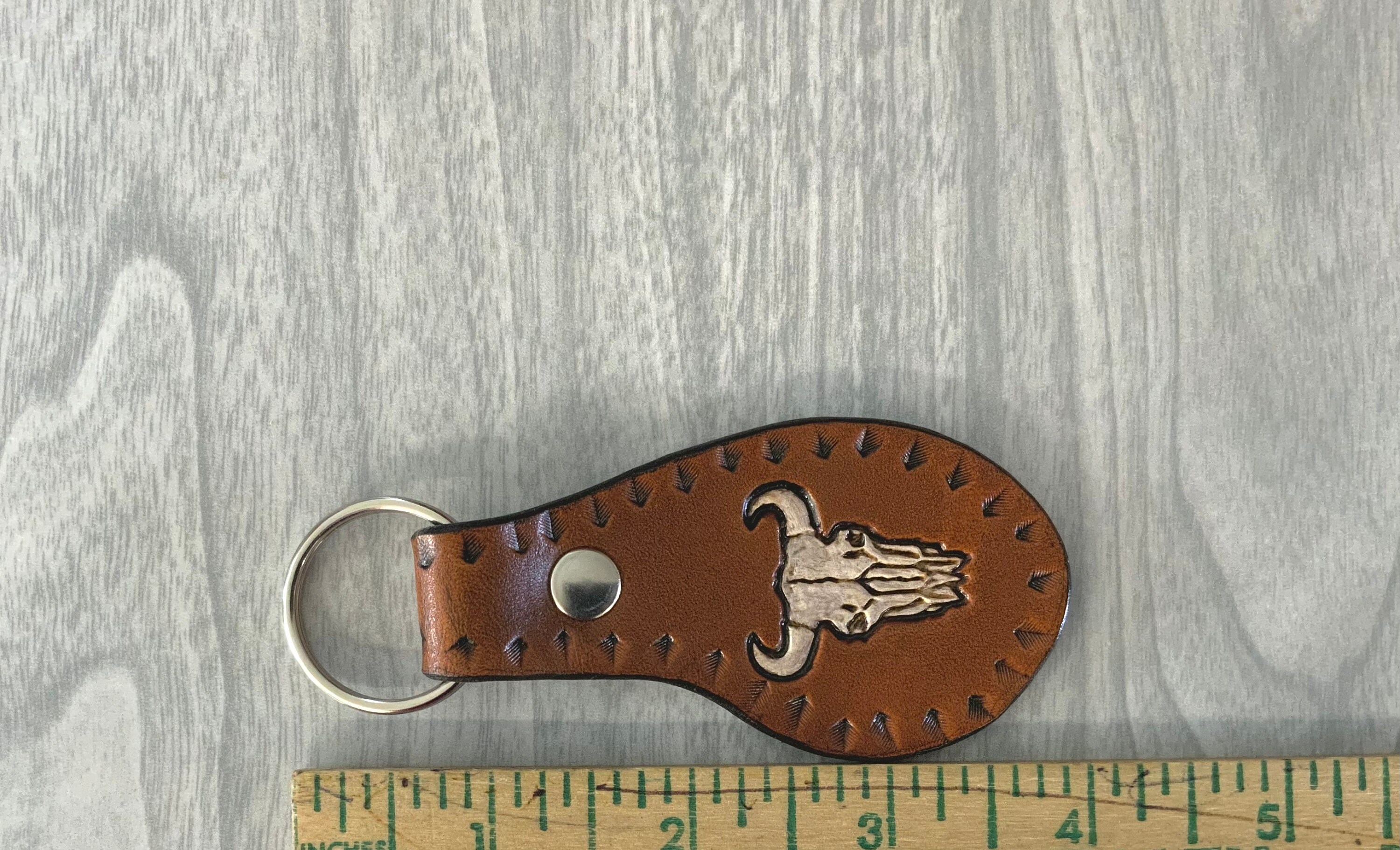 Buffalo Skull Keychain,buffalo Keyfob, Leather Key Fob, Leather Key ...