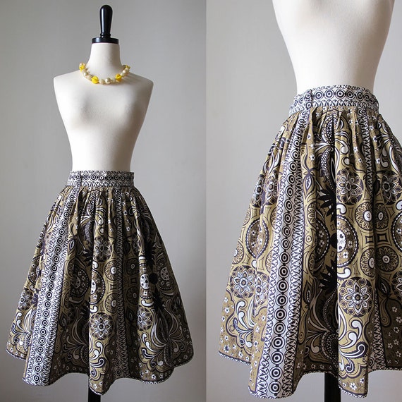 1950s tiki skirt • 50s Polynesian novelty print s