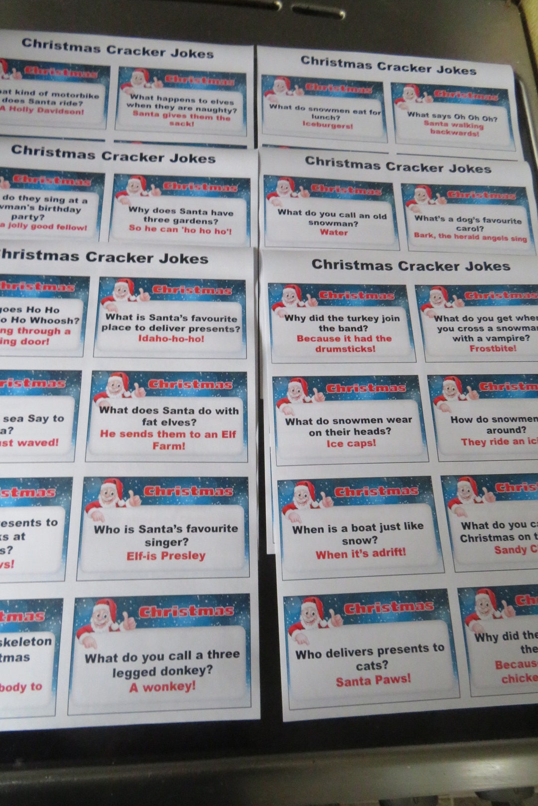 Christmas Cracker Filler Funny Joke Sheets FREE UK POST Etsy UK