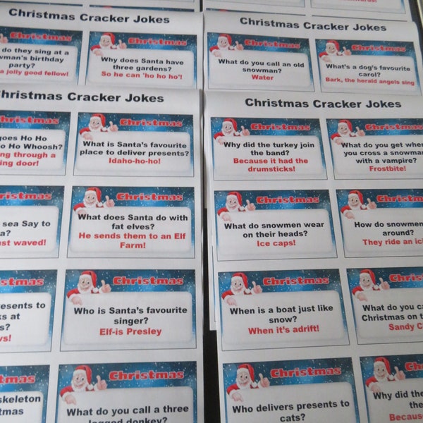 Christmas Cracker Filler Funny Joke Sheets - FREE UK POST