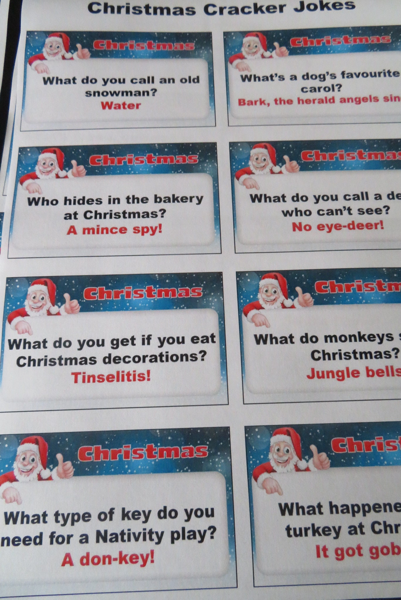 Christmas Cracker Filler Funny Joke Sheets FREE UK POST Etsy UK
