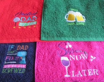 Sports towel with clip personalised embroidered. Darts, Golf, Man Cave, Football,