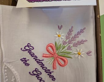 Embroidered Lavender design Lace Hankiies with Lace Corner - Wedding, Birthday Gift