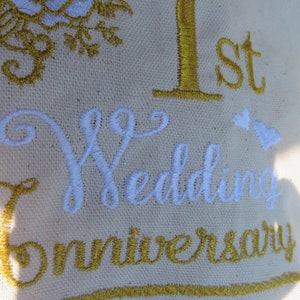 Personalised Cotton / Linen Anniversary gift Embroidered T-Towel 1st 2nd 4th etc image 4