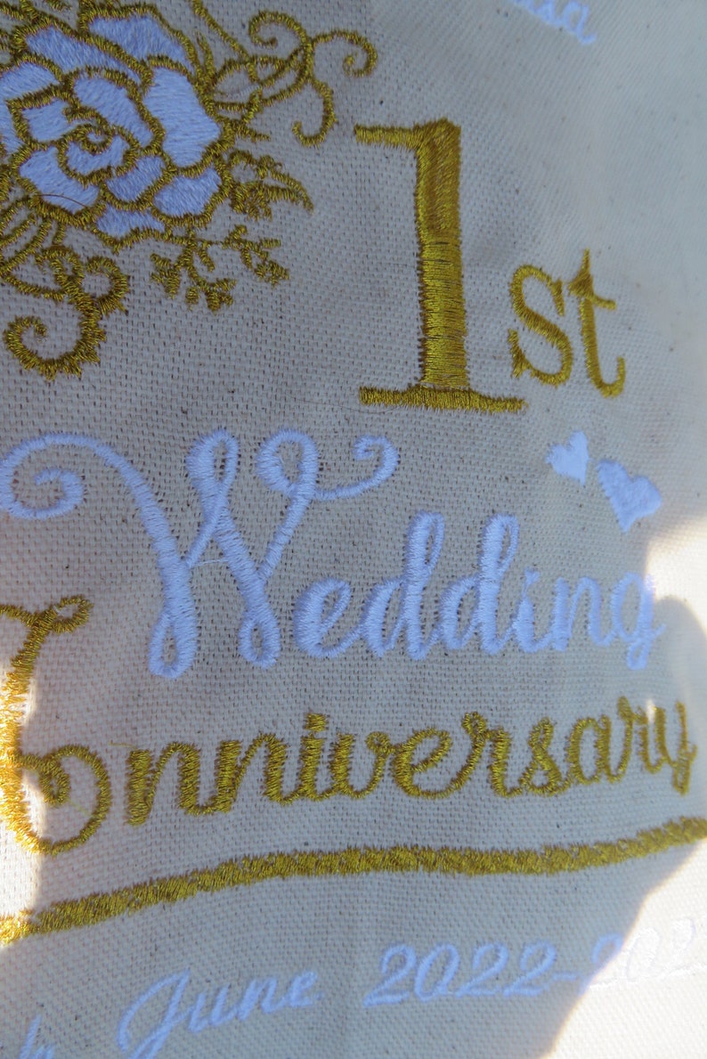 Personalised Cotton / Linen Anniversary gift Embroidered T-Towel 1st 2nd 4th etc image 4