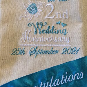 Personalised Cotton / Linen Anniversary gift Embroidered T-Towel 1st 2nd 4th etc image 7