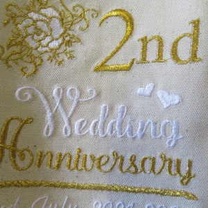 Personalised Cotton / Linen Anniversary gift Embroidered T-Towel 1st 2nd 4th etc image 3