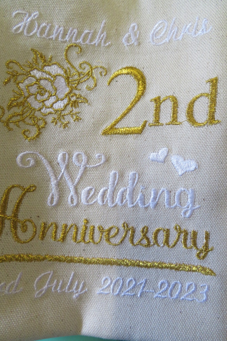 Personalised Cotton / Linen Anniversary gift Embroidered T-Towel 1st 2nd 4th etc image 3