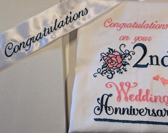 Cotton Anniversary gift Embroidered T-Towel Any year - 2nd, Cotton NOT PERSONALISED