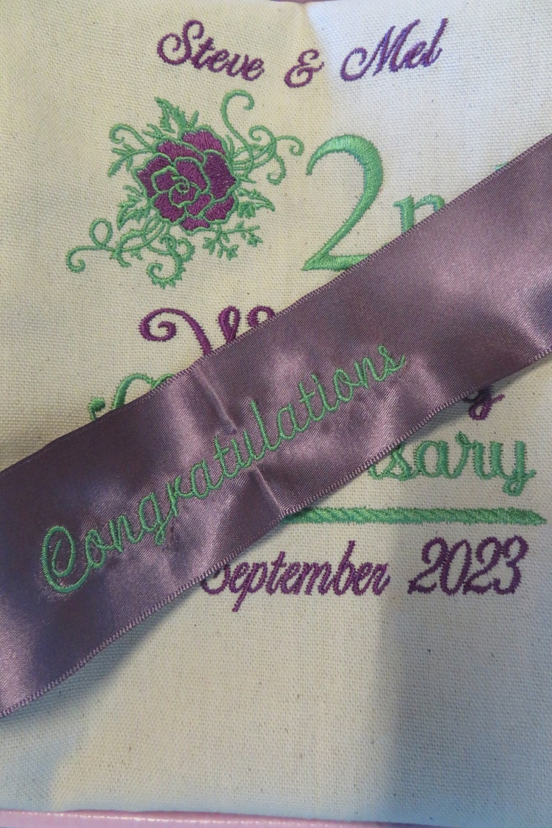 Personalised Cotton / Linen Anniversary gift Embroidered T-Towel 1st 2nd 4th etc image 9