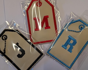 One Initial Sports Style Font Sports Bag, Luggage, Suitcase, School Bag, Handbag Tag PLUS contact card in pocket on reverse