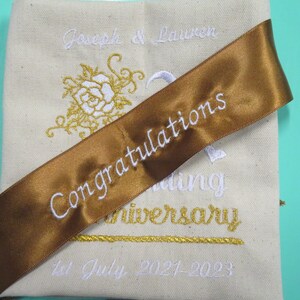 Personalised Cotton / Linen Anniversary gift Embroidered T-Towel 1st 2nd 4th etc image 5