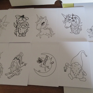 Pack of 10 Kids / Children's Colour in Magical Cards - Gonk's, Gnomes & Fairies