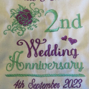 Personalised Cotton / Linen Anniversary gift Embroidered T-Towel 1st 2nd 4th etc image 8