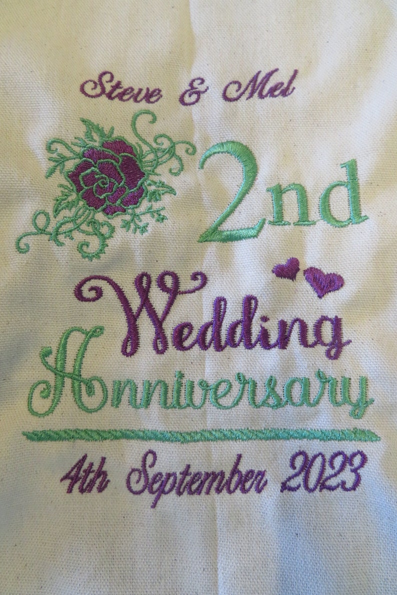 Personalised Cotton / Linen Anniversary gift Embroidered T-Towel 1st 2nd 4th etc image 8