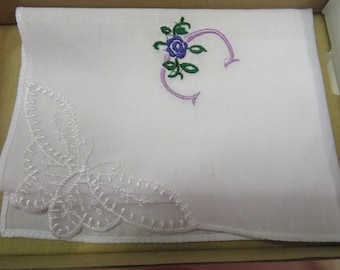 Ladies Lace corner Hankies - personalised with initial in one colour