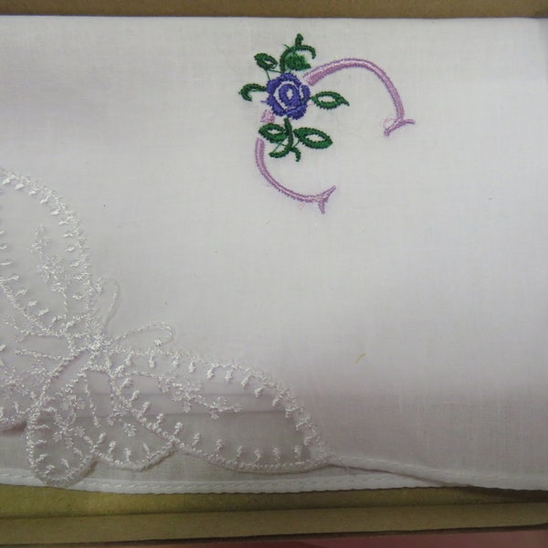 Ladies Lace corner Hankies - personalised with initial in one colour
